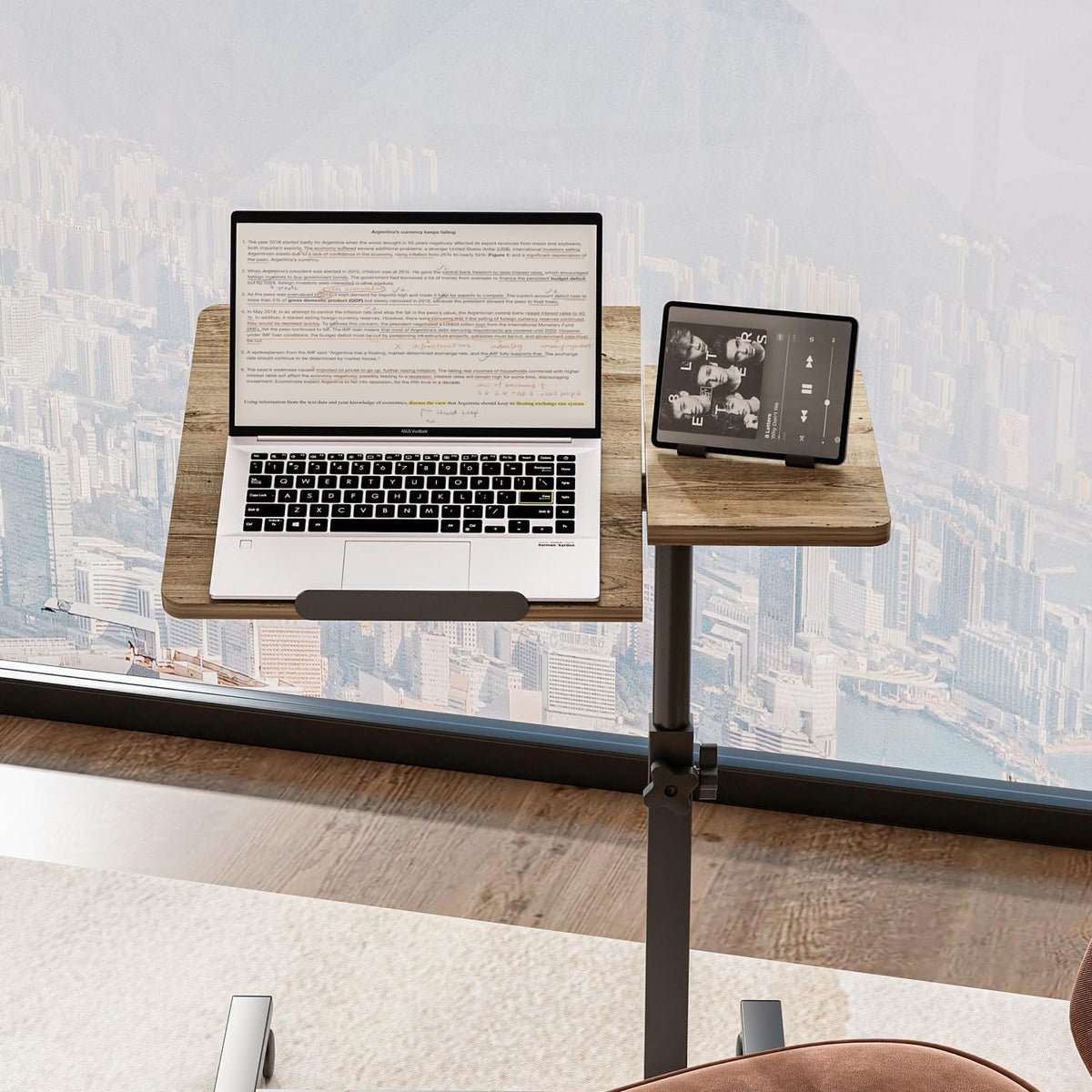 Beside Desk Overbed Table with Wheels Adjustable Height Over Bed Table Rolling Hospital Laptop Stand for Couch Tray Table Bed Sofa Side Table Computer Workstations-Coffee