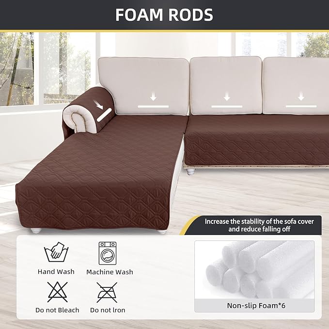ele ELEOPTION 100% Waterproof 2 Piece Couch Cover Pet Blanket Sectional L Shape Sofa Cushion Cat Dog Bed Cover (Chaise Lounge + 3 Seat Covers) Coffee