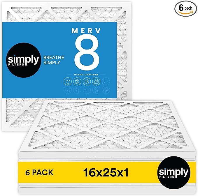 Simply 16x25x1 Air Filter, MERV 8, 6 Pack,