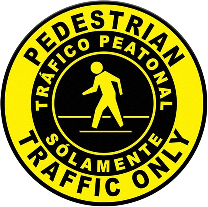 Spanish Safety Signs Floor Decals Pedestrian Traffic Only Yellow Anti-Slip Round Shape Business Industrial Stickers 17Inches Longer Side