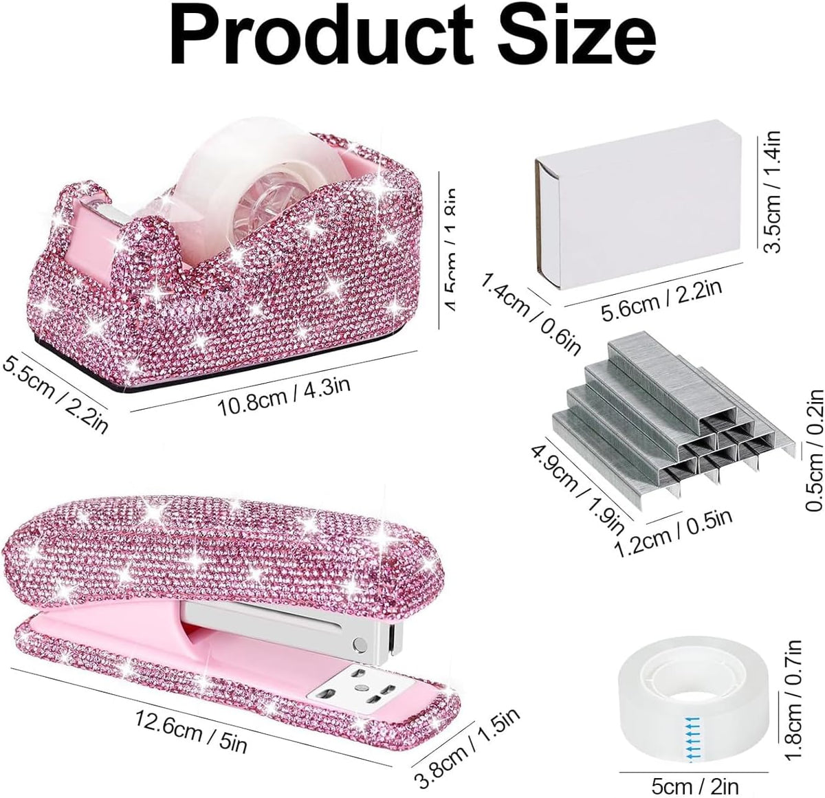 MultiBey Rhinestone Stapler and Tape Dispenser with 1000 Staples & Tape
