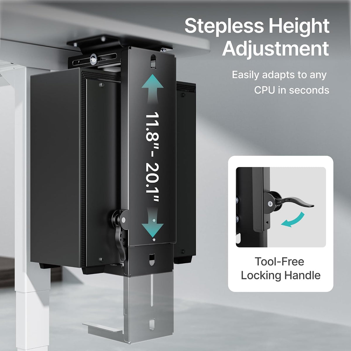 PEGZONE Under Desk PC Mount Adjustable 3.5-8" Computer Tower Holder