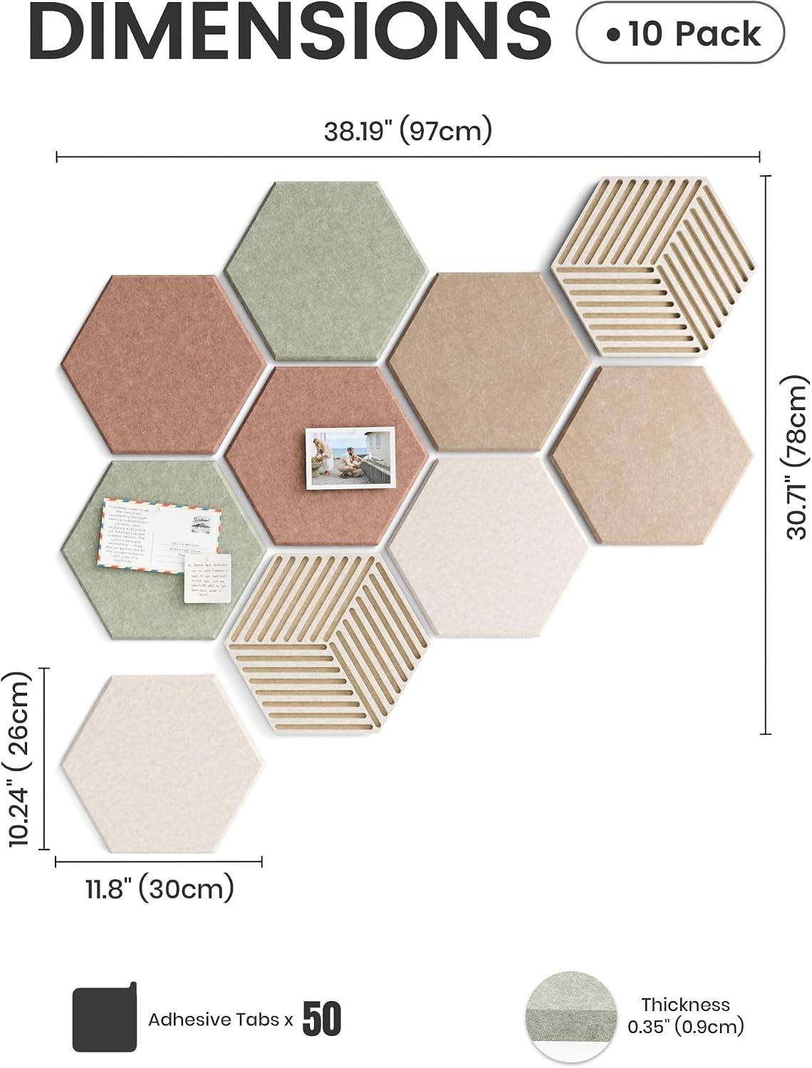 Fluxynara 10-Pack Hexagon Cork Board Alternative, Boho