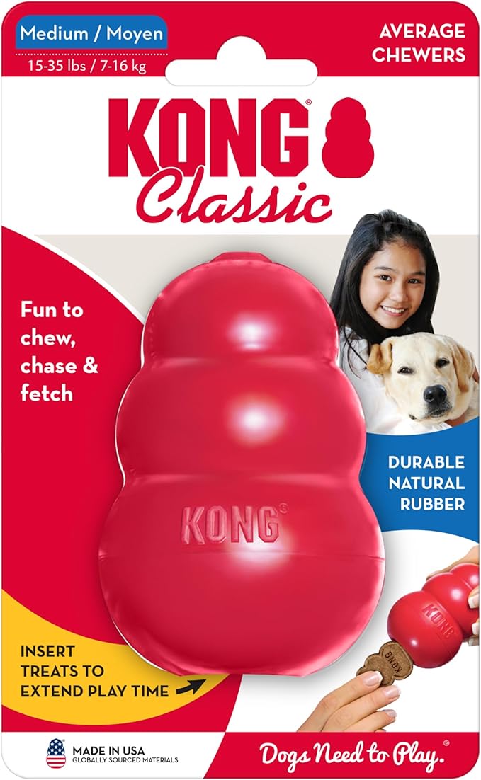 KONG Classic Stuffable Dog Toy - Fetch & Chew Toy for Dogs - Treat-Filling Capabilities & Erratic Bounce for Extended Play Time - Durable Natural Rubber Material - for Medium Dogs
