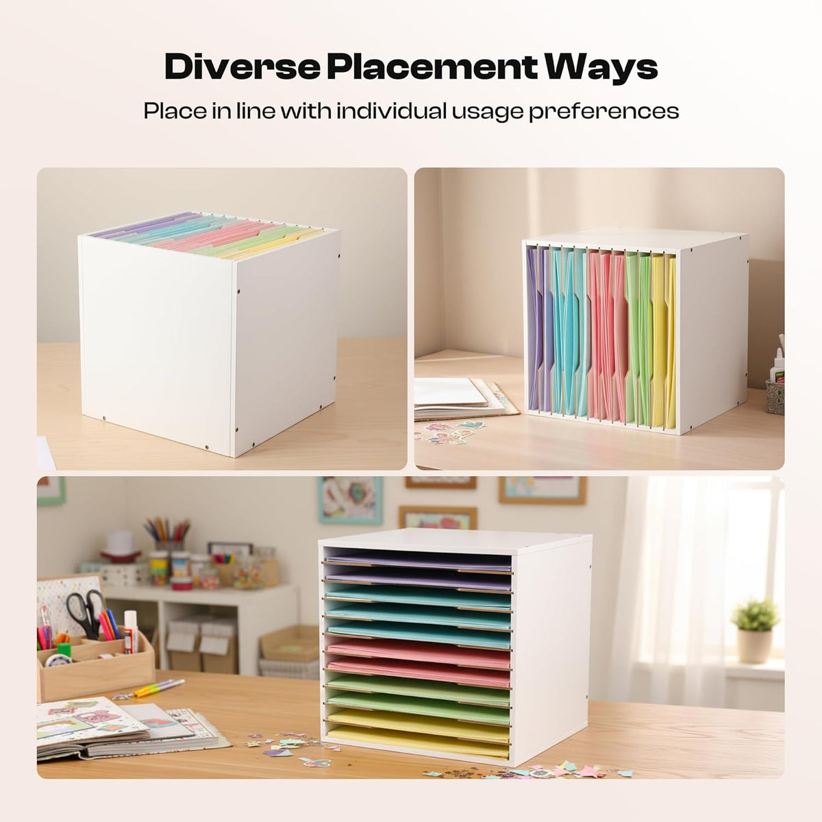 Caydo 12x12 Paper Storage Organizer for 13" Cube Cabinet, 12 Slot Rack