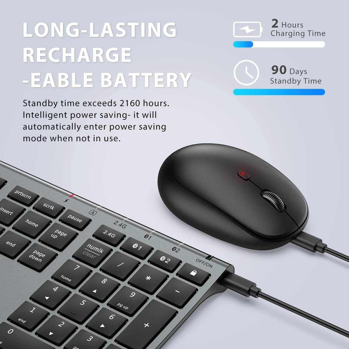iClever DK03 Bluetooth Keyboard and Mouse Combo, Slim Full-Size, Space Gray