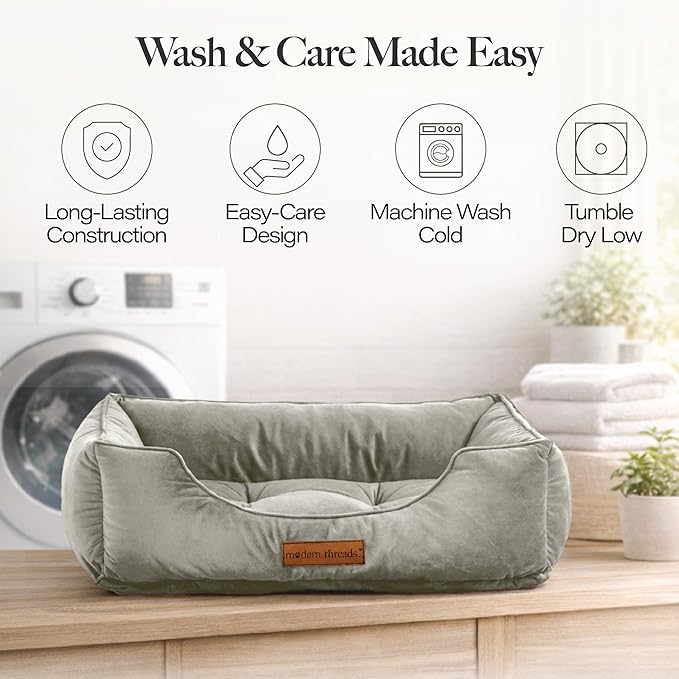 Modern Threads Luxury Dog Bed - Comfortable Tufted Velvet Cushion for Small to Large Dogs - Machine Washable - Durable & Cute Sleep Space for Pets - Pamper Your Pet with Cozy Beds - Light Grey