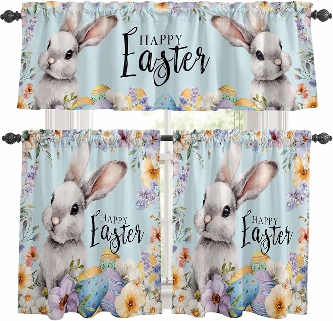 Happy Easter Kitchen Curtains Set 3 Piece