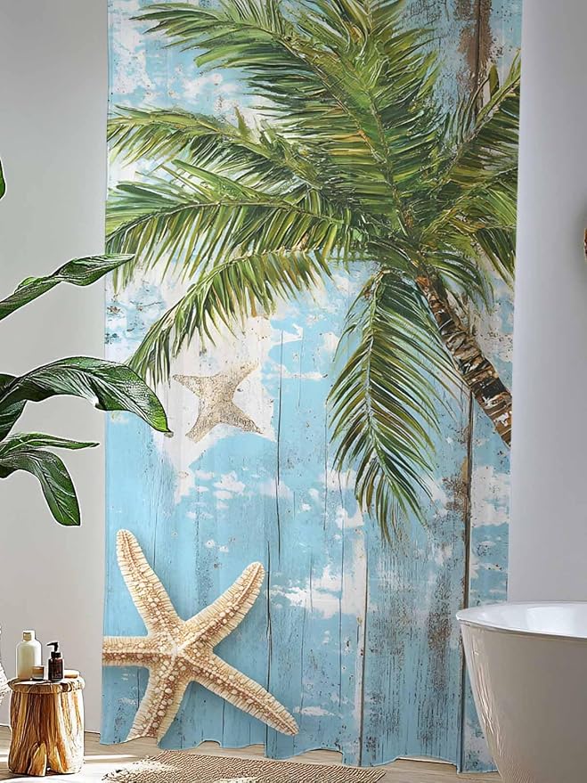 Sheer Curtains 108 Inches Long, Coastal Beach Blue Semi Sheer Curtains Light