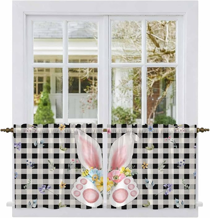Easter Kitchen Tier Curtains 24 Inch Long 2 Panel Set, Rod Pocket Cafe Small