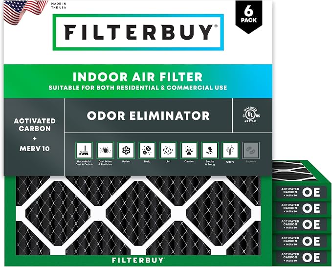 Filterbuy 24x24x1 Air Filter MERV 10 Odor & Allergy Defense