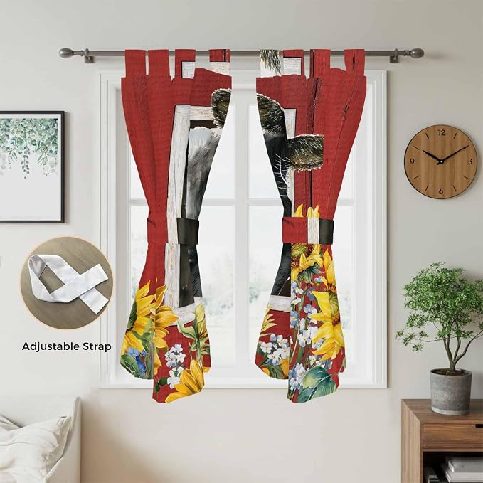 Cows Sunflowers Bedroom Curtains 72 Inch Length, Window Curtains Tab Top