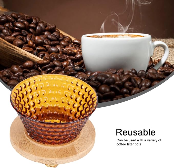 AUNMAS Coffee Dripper Pour Over Filter, Thick Glass Durable Simple Use Even