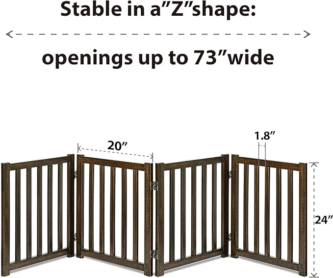 LZRS 4-Panel Wooden Free Standing Foldable Dog Gate Indoor – 24" High, Extra Wide Step-Over Safety Pet Gate for Doorways, Stairs, Hallways, Large Spaces & Playpen for Puppies Indoor Use, Walnut