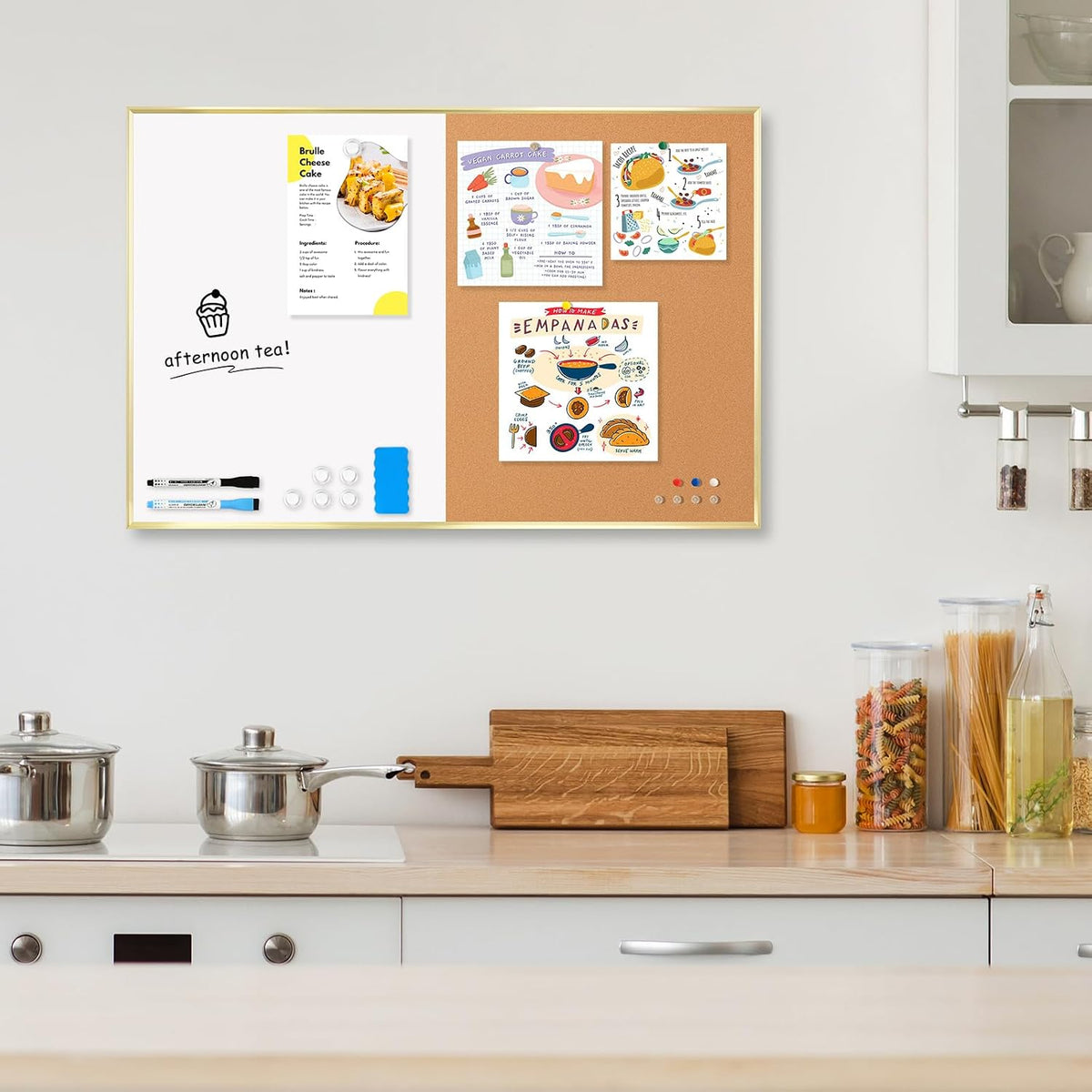Magnetic Dry Erase White Board & Cork Board Combo, 24"x18", Wall Mounted