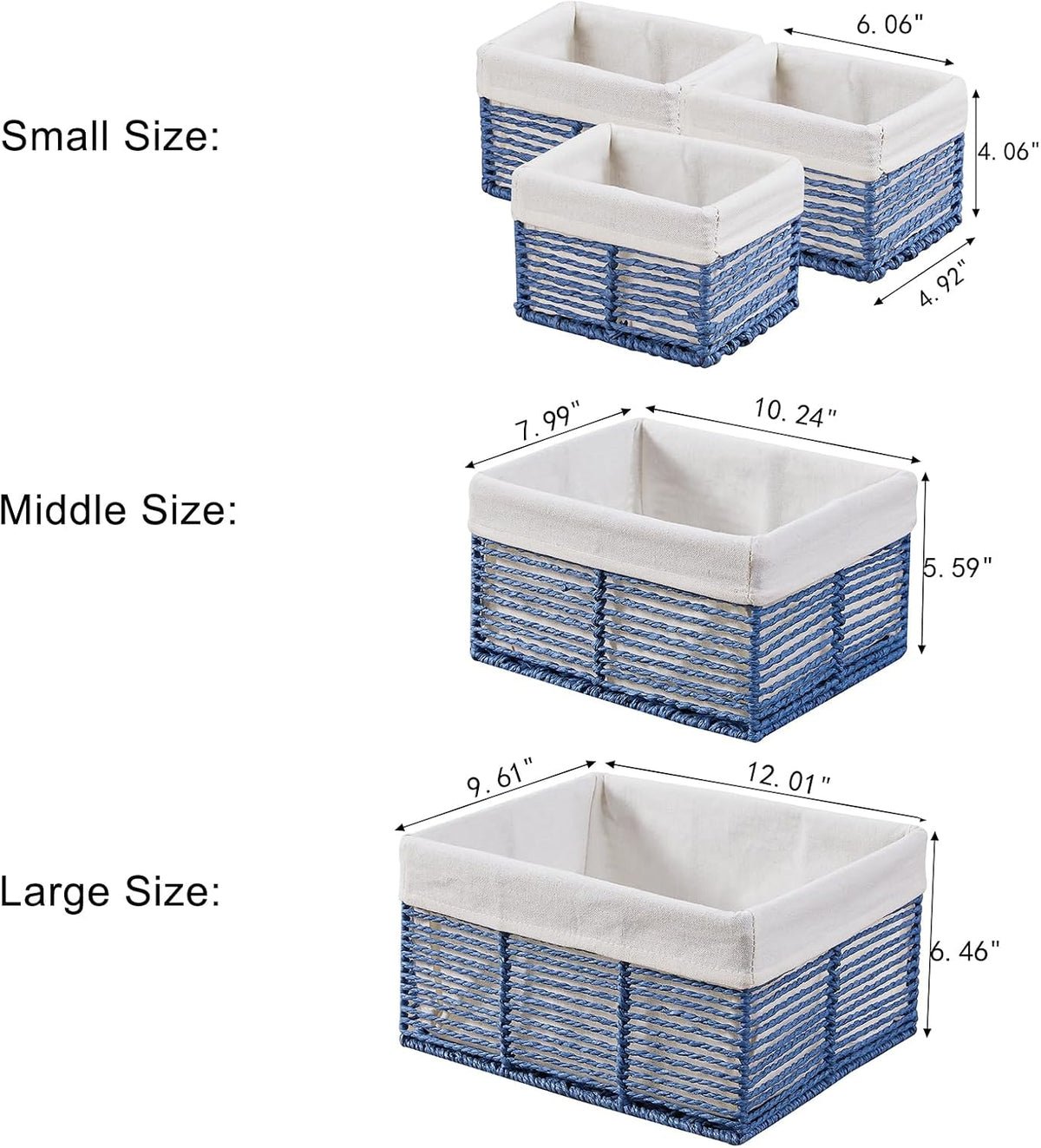 Vagusicc Wicker Storage Basket, Hand-Woven Paper Rope Wicker Baskets, Rectangular Small Wicke Baskets for Organizing, Cube Storage Bins for Closet/Clothes/Dresser, Blue, 5-Pack