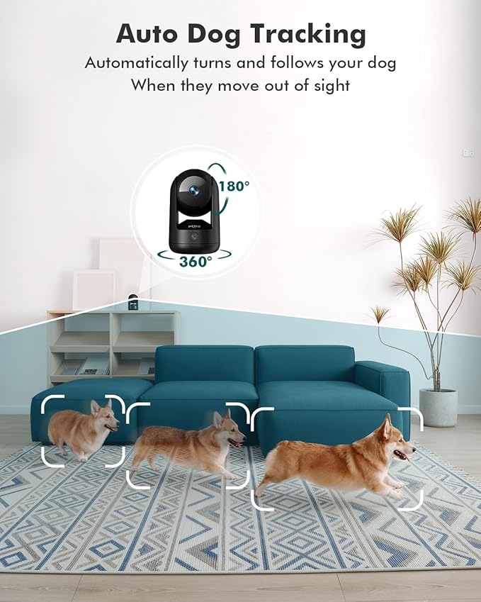 Dzees 2K Indoor Security Camera 2 Pack, 360 Degree WiFi Pet Camera with Phone App, 5G and 2.4G, Wired Home Camera with 2-Way Audio, Motion Tracking, Night Vision, Black