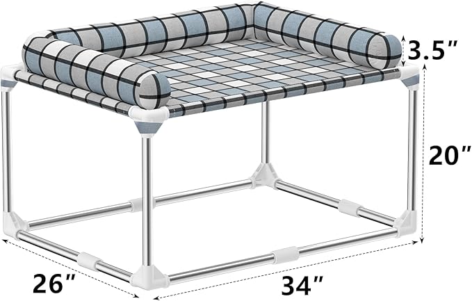 Bedside Cosleeper Dog Cat Bed - Height Elevated Dog Bed with Bloster Extension Attached to Human Bed Dog Cat Window Perch Bedside Lounge Elevated Dog Bed with Pillow (34 x 26 x 20 Inch)