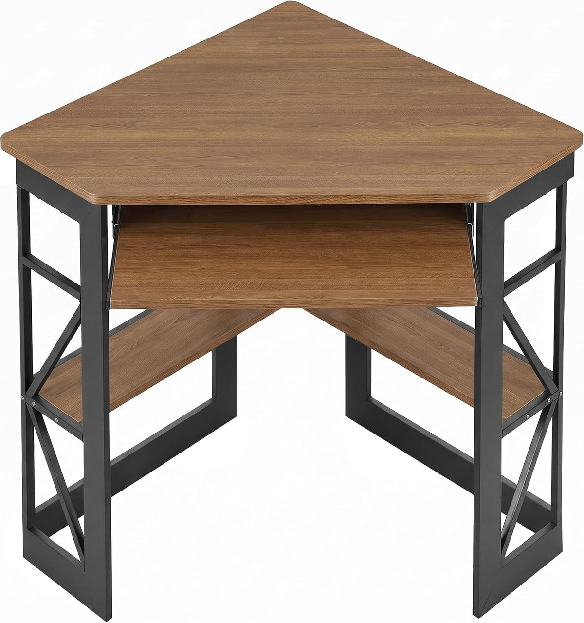 VECELO Corner Desk Computer Desk Writing Table with Smooth Keyboard Tray & Storage Shelves,Compact Home Office Triangle Table,Rustic Brown