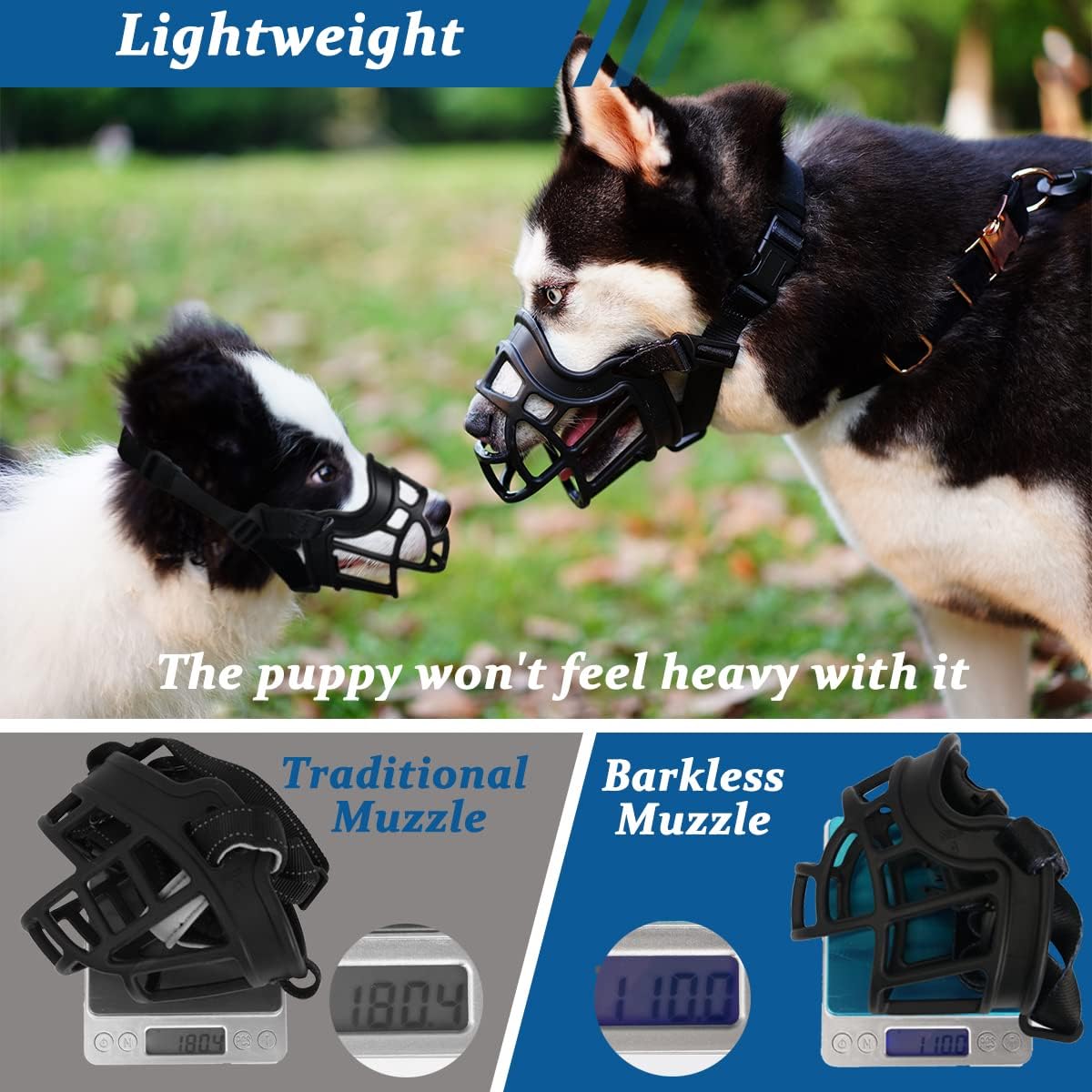 BARKLESS Dog Muzzle, Basket Muzzle Anti Biting Chewing, Sturdy Lightweight Cage Mouth Cover for Small Medium Large Sized Dogs, Allows Panting Drinking, Suitable for Grooming Trimming Training