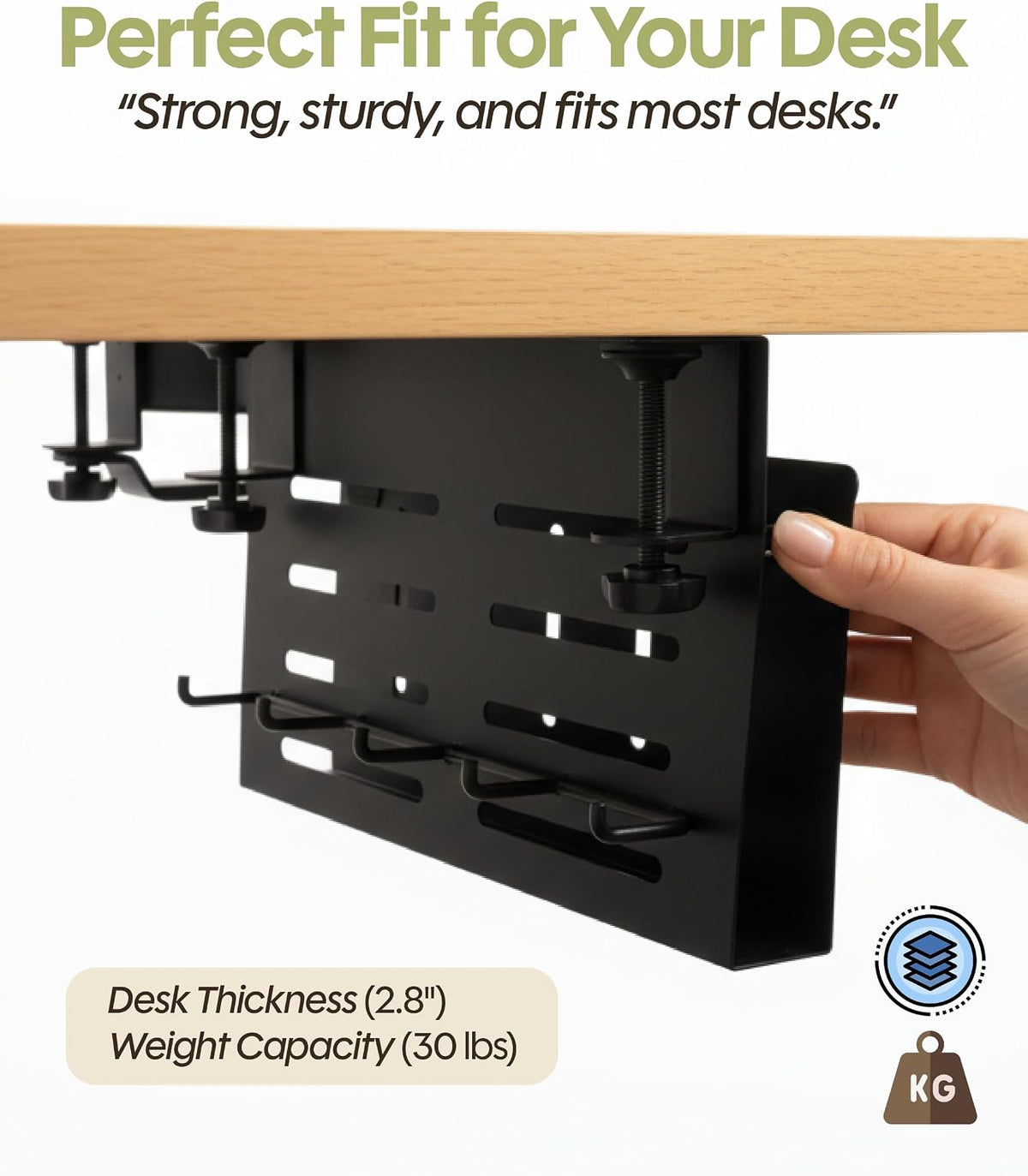 Desk Side Storage Organizer with Laptop Holder & Clamp Cup Holder, Hanging Desk Organizer with Cable Management & Magnetic Pen Tray for Vertical Laptop Storage