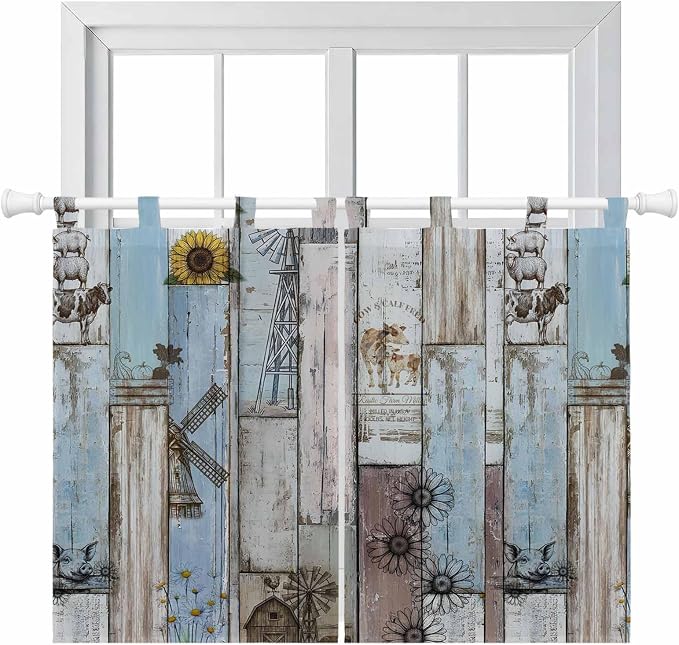 Blue Grey Wooden Bedroom Curtains 63 Inch Length, Window Curtains Tab Top