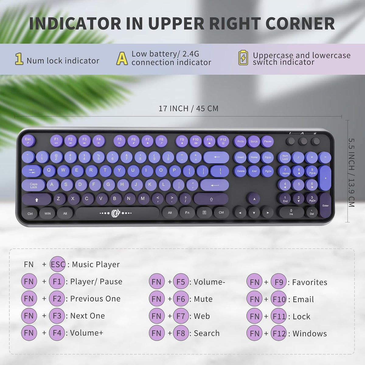 Wireless Keyboard and Mouse Combo | Cute Colorful Keyboard and Mouse with 2.4GHz Cordless Retro Typewriter Keyboard | Auto-Sleep | USB Receiver for Windows PC/Laptop - Black Purple Gradient