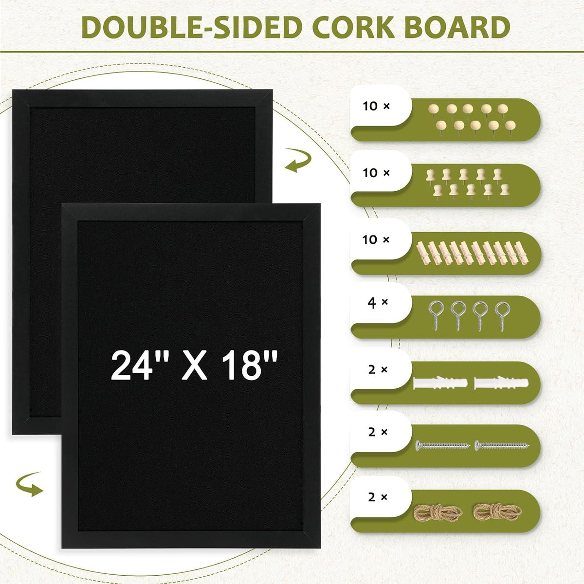 Double-Sided Wood Framed Cork Board with Linen, 24" x 18"（Black）