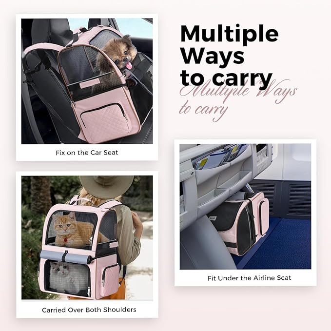 Lekebobor Double Cat Backpack Carrier for 2 Cats, Double-Compartment Pet Carrier Backpack for Two Small Cat or One Medium Cat, Cats Carrier Backpack Dog Carrier Backpack Fits Up to 24 Lbs,Pink