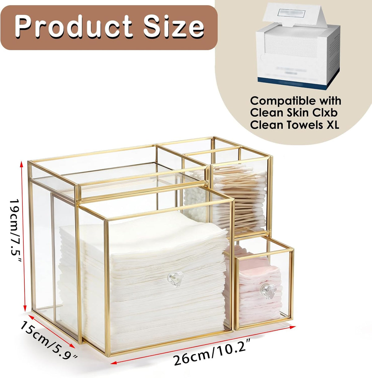 Sumnacon Glass Face Towel Holder with 2 Drawers&Tray for Bathroom,Clear