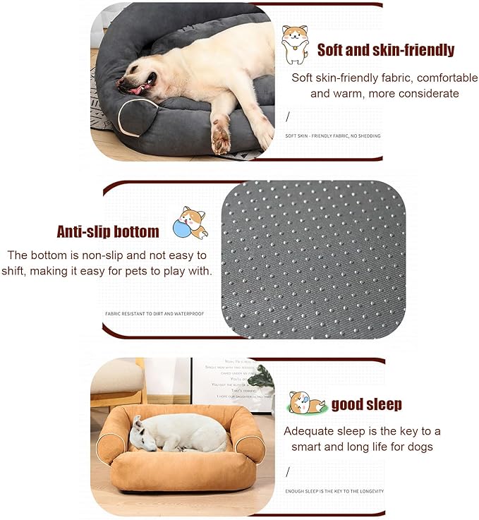 Suede Sofa Dog Bed, Multiple Sizes Orthopedic Memory Foam Mattress, Durable and Calming, Washable Dog Bed with Anti-Slip Bottom L Orange