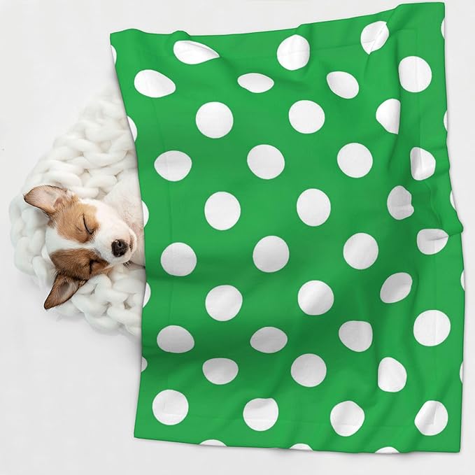 Waterproof Dog Blanket Soft Pet Blanket for Puppy Cat, Fleece Cat Throw Blankets for Furniture Bed Couch Sofa Reversible - Green and White Polka Dot