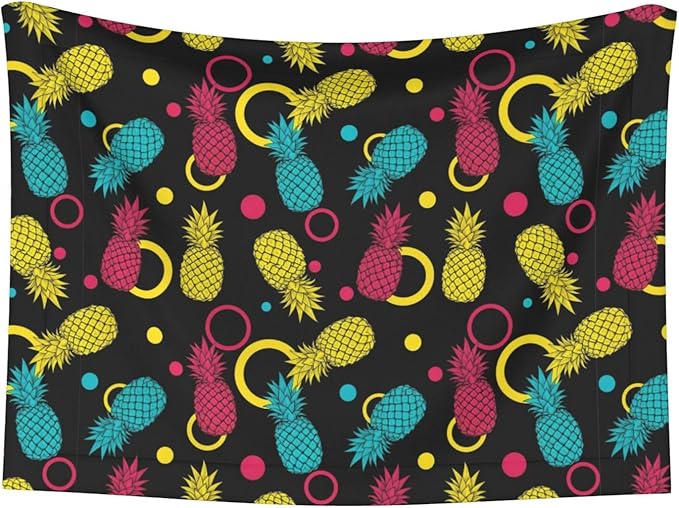 Two Sided Pet Cuddler Blanket for Anxiety Calming, Colorful Tropical Summer Pineapple Print, Reversible Plush Design with Bubble Dot Pattern Provides Familiar Surface Anywhere