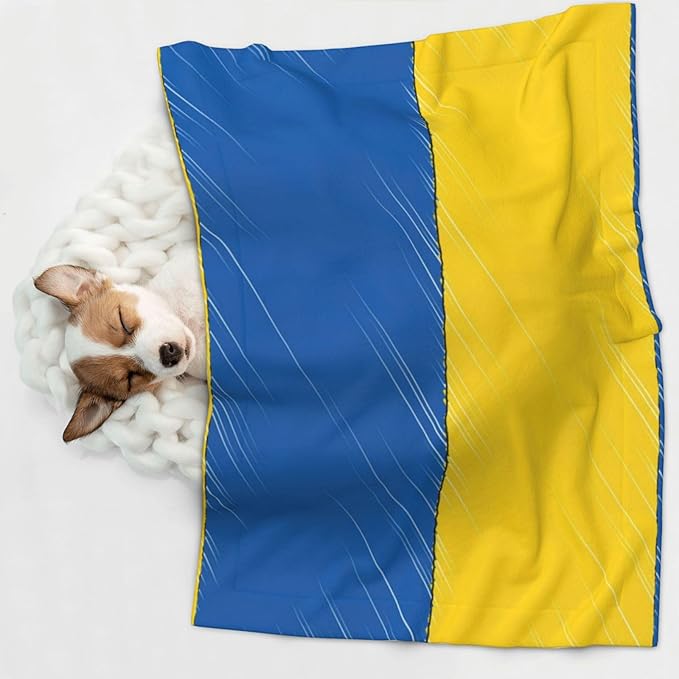 Double Sided Plush Pet Blanket with Cozy Dot Texture and Smooth Reverse, Abstract Ukraine Flag, Reversible Throw for Dogs Cats on Couches Beds Crates