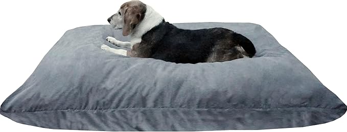 Dogbed4less Shredded Memory Foam Pillow Dog Bed with Waterproof Liner and Machine Washable Cover (Gray Microsuede, Large 48"X29")