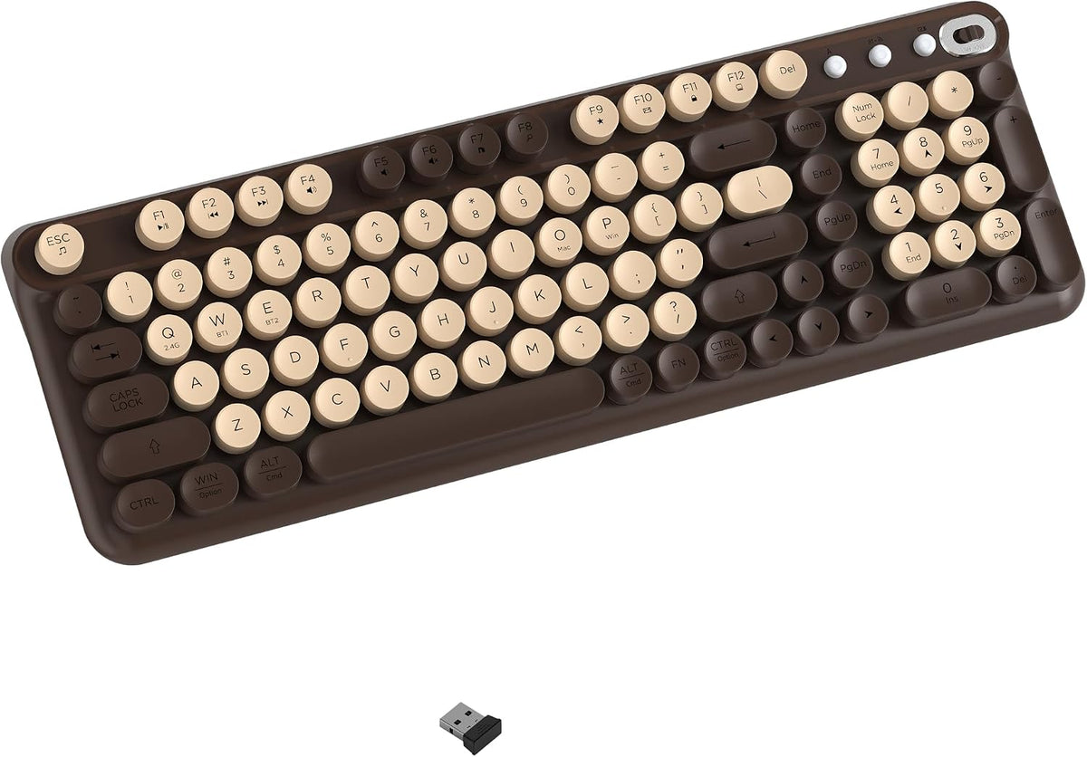 Wireless Bluetooth Keyboard, Full Size Retro Round Keycaps(Coffee)