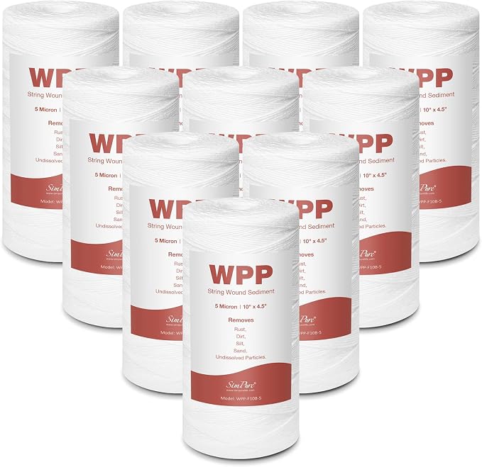 SimPure 5 Micron 10" x 4.5" String Wound Sediment Water Filter Cartridge