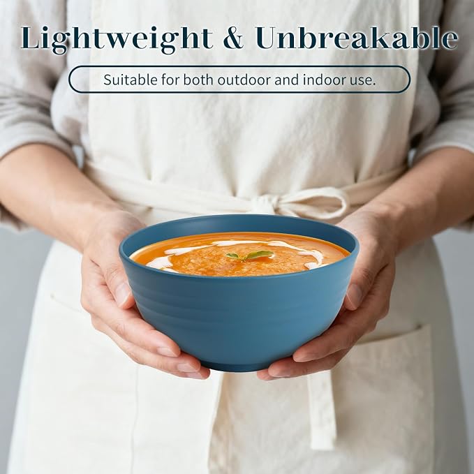 Bowls for Kitchen 8 PCS, Unbreakable Wheat Straw Bowl 26 OZ, Alternative to