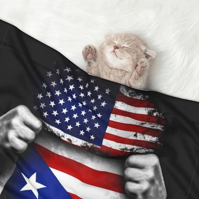 Reversible Dog Blanket for Beds Couches, American Puerto Rico Flag Pull Apart Black, Double Sided Cat Blanket with Textured Dot Feel and Smooth Feel for Seasonal Comfort All Year