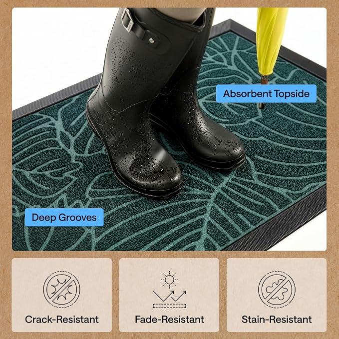 GORILLA GRIP 100% Waterproof All-Season WeatherMAX Doormat 35x23, US Designed