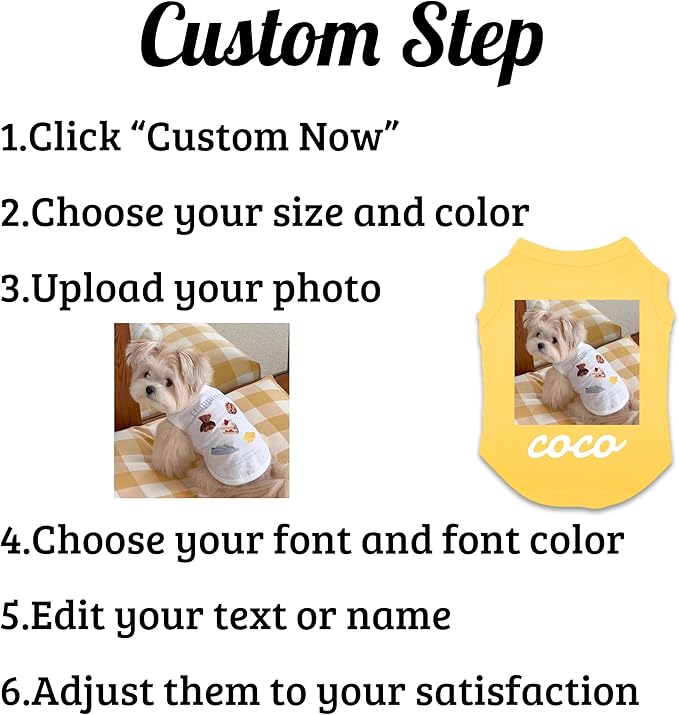 Custom Dog Shirt, Customized Summer Breathable Pullover Pet Outfit Personalized Pet Shirt Customized with Name/Text/Photo/Logo for Pet Dogs Puppy Cats Kitten（Custom Dog Shirt）