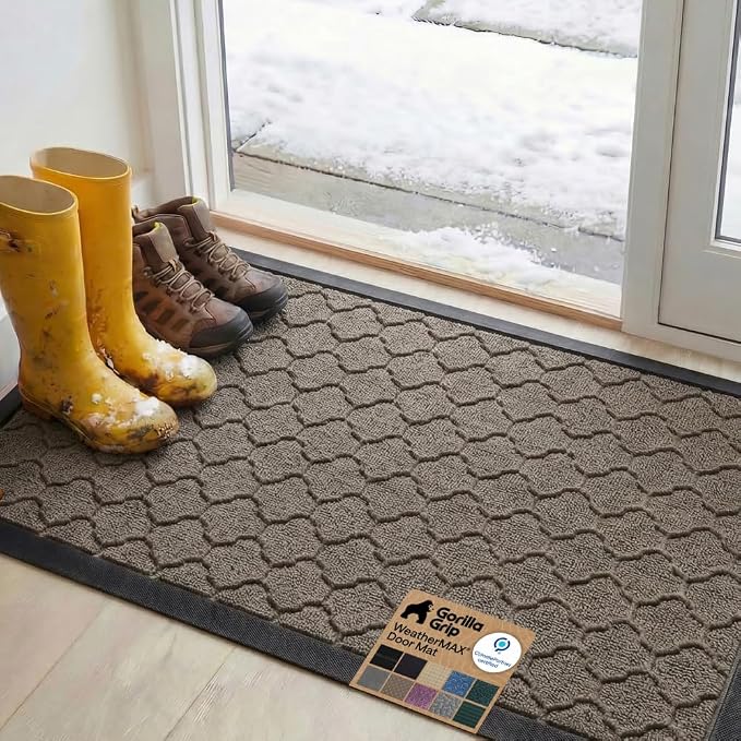 GORILLA GRIP 100% Waterproof All-Season WeatherMAX Doormat, US Designed Natural