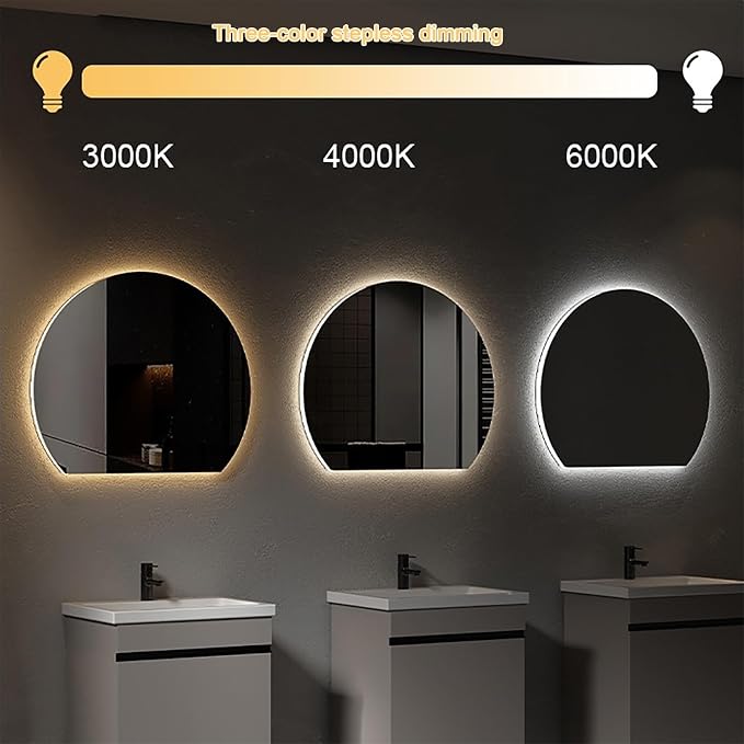 Bathroom Mirror, Dimmable LED Vanity Mirror Half Circle, Illuminated Mirror