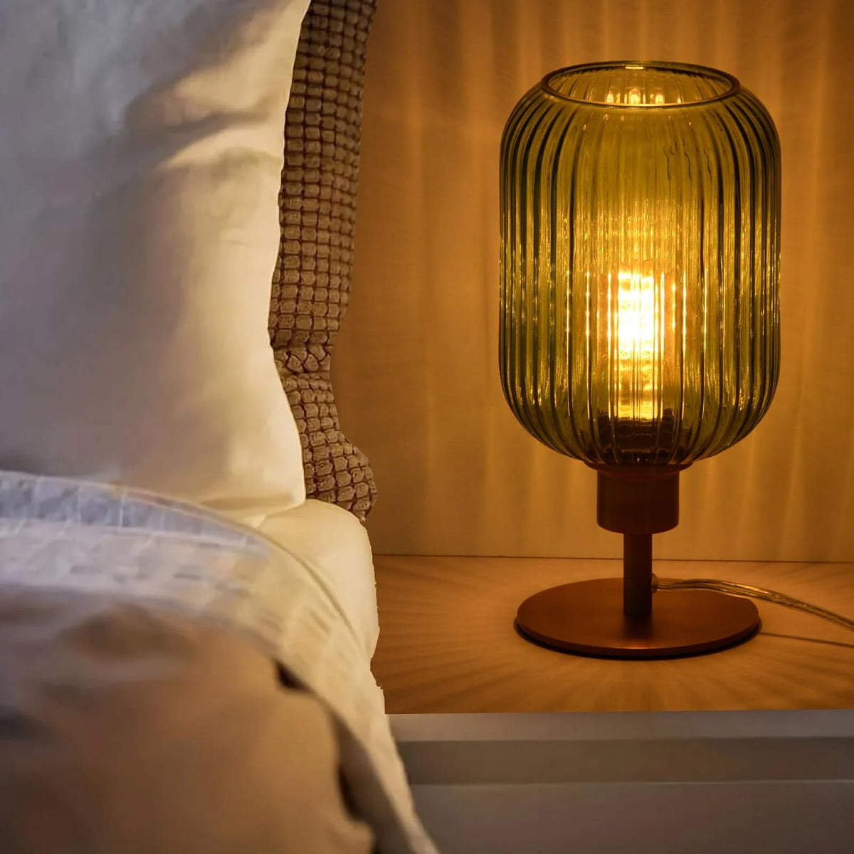 Mid Century Glass Table Lamp, Timer Build-In, Dimmable Desk Lamp, Green