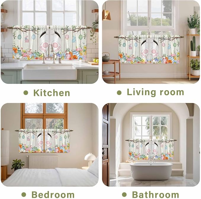 Easter Kitchen Tier Curtains 36 Inch Long 2 Panel Set, Rod Pocket Half Window