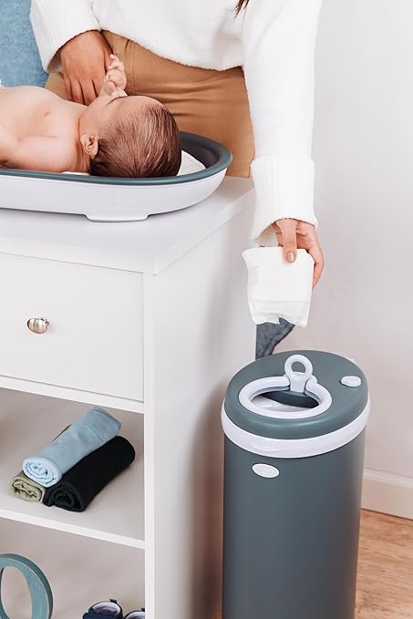 Ubbi Stainless Steel Diaper Pail, Odor Locking, No Special Bag Required, Award-Winning, Registry Must-Have, Open Water