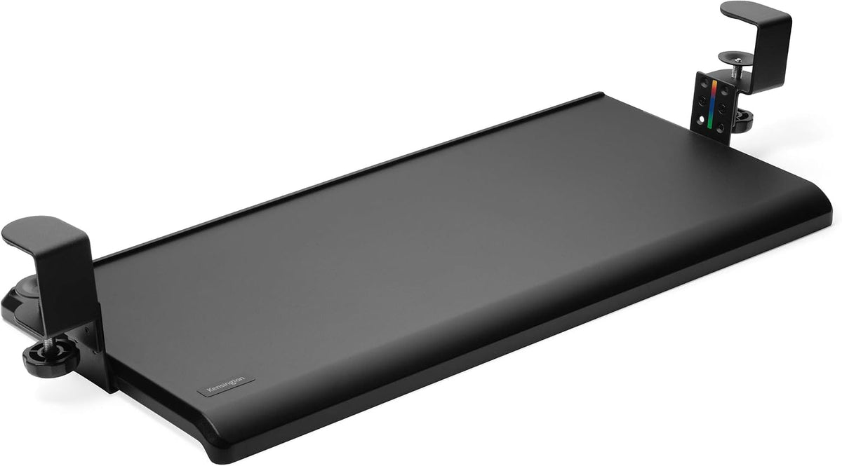 Kensington Clamp-On Keyboard Tray, Under Desk Keyboard Drawer with Cable Management, Ergonomic Smartfit Slide-out Height Adjustable Keyboard Holder, Black 13.3"x32.4"x2.4" K55407WW