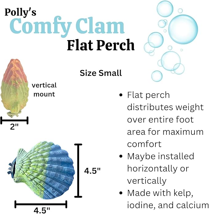 Polly's Comfy Clam Parrot Cage Flat Bird Perch for Macaws, Parakeets, Cockatiels, African Greys, Amazons and More (Blue/Yellow, Small)