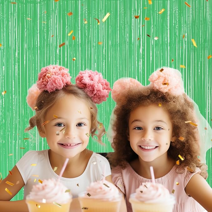 3 Pack Foil Fringe Backdrop - Pastel Light Green Shiny Tinsel Curtains for Party Decoration/Photo Booth Props - 3.3x8.2 FT Metallic Foil Backdrop for Birthday, Wedding, Graduation, Christmas