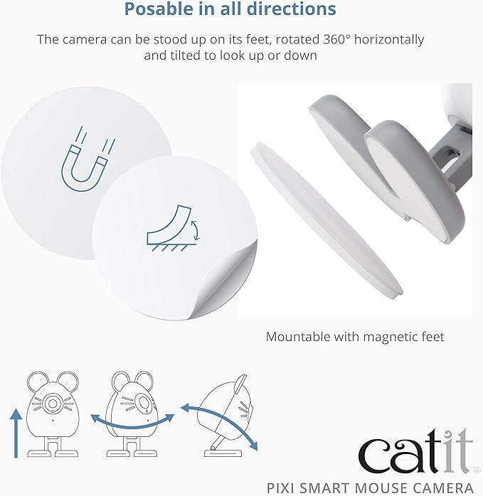 Catit PIXI Smart Mouse Pet Camera – App-Controlled 360 Camera for Cats with Night Vision, 2-Way Audio & Motion Detection – Record & Monitor Your Cat